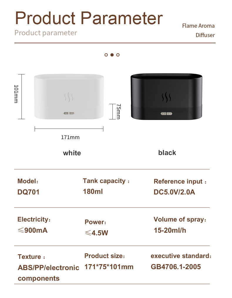 Homefish 2022 Newest Fire Diffuser Ultrasonic 180ml Oil Diffus Essenti Oil Aroma Diffuser Humidifier Flam