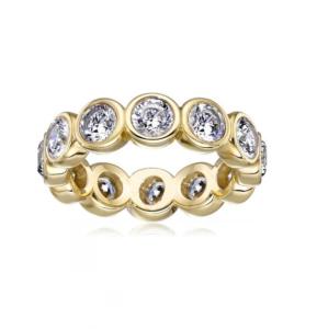 Quality CLASSIC Ins 18K Gold Plated Bezel Setting CZ Eternity Band 925 Sterling Silver Rings wholesale