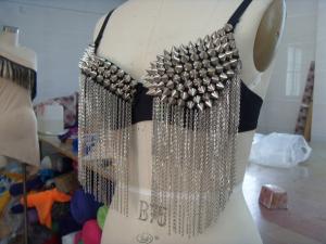 Quality Chain Fringe Night Club Wear Studded Bra Top / Sexy Night Club Attire Spiked Bra Top wholesale