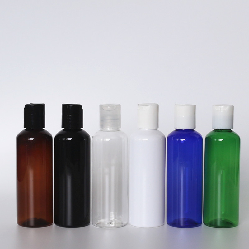 100ML PET Plastic Bottles Clear Cosmo Round Bottles With Natural Disc Top Caps