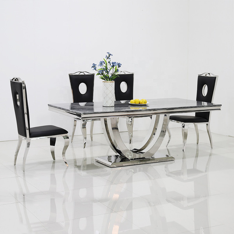 2m Length Luxury Marble Stainless Steel Square Dining Table OEM ODM