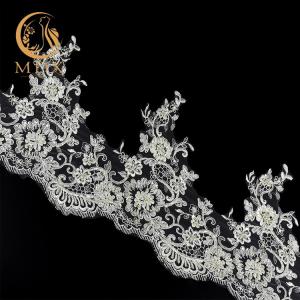 Quality 135cm Width Beaded Lace Trim Embroidered White Lace Edging wholesale