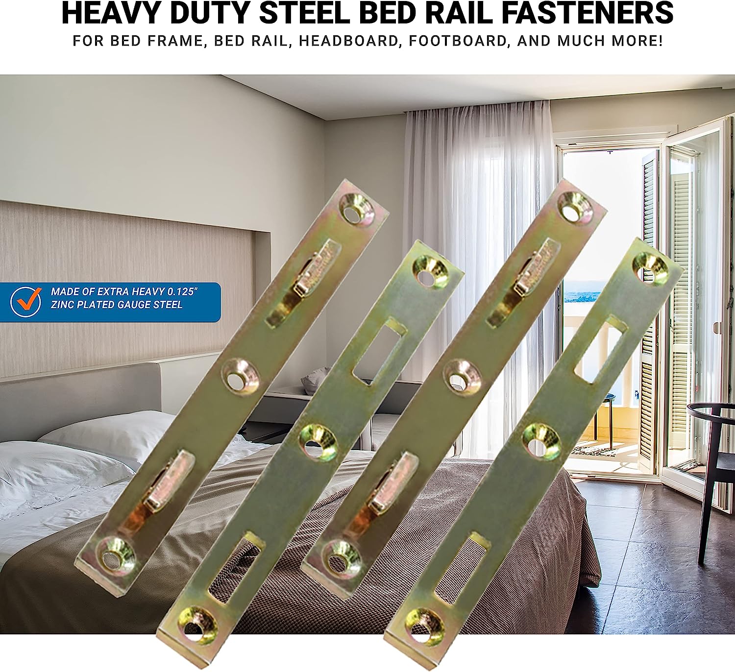 Wood Bed Rail Connecting Fittings Heavy Duty Bed Frame Rail Hardware with 2mm Thickness