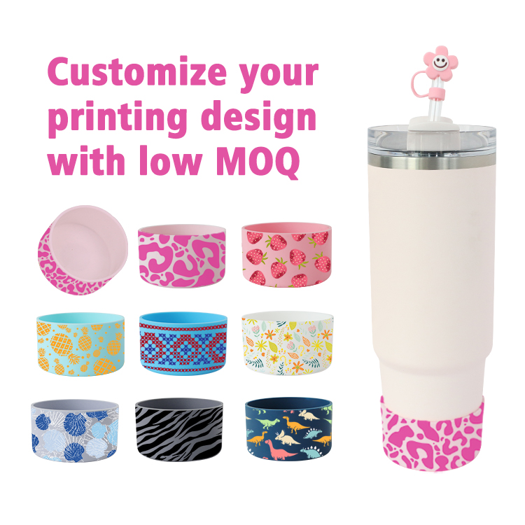 Custom Silicone Bottle Accessories for Bottle Mug Tumblers Gift of 4 Silicone Straw Toppers and Silicone Strap