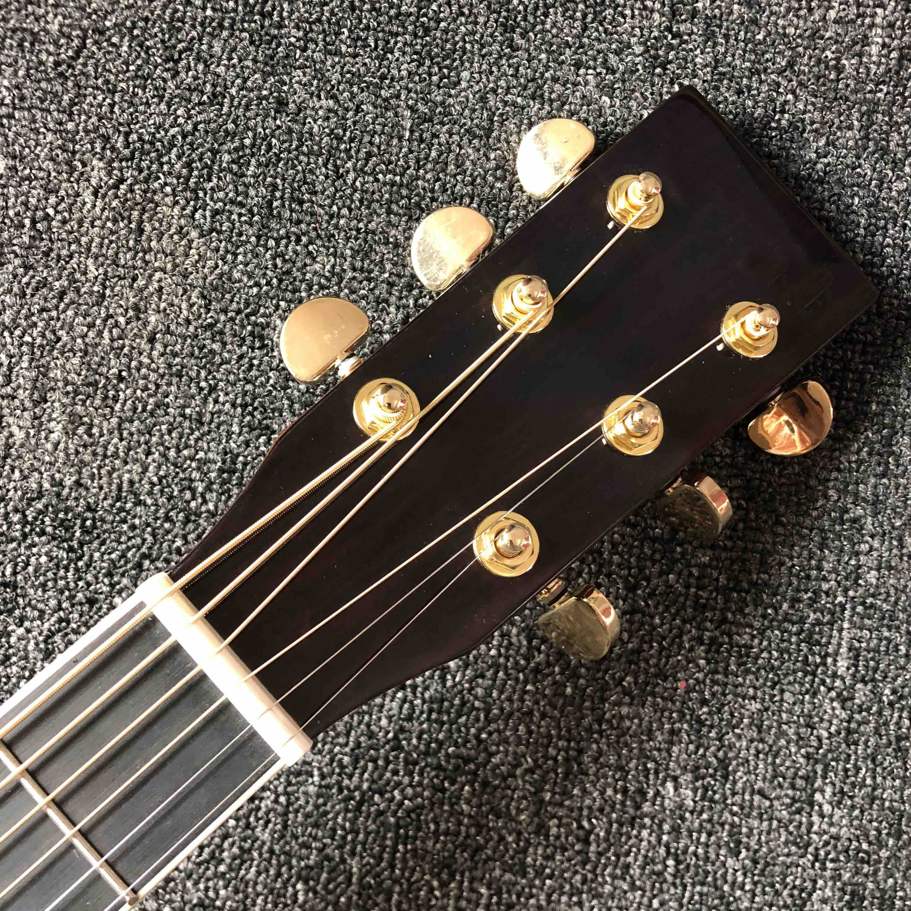 Custom acoustic electric guitar OM body round body solid top guitar rosewood fingerboard mahogany back side with EQ