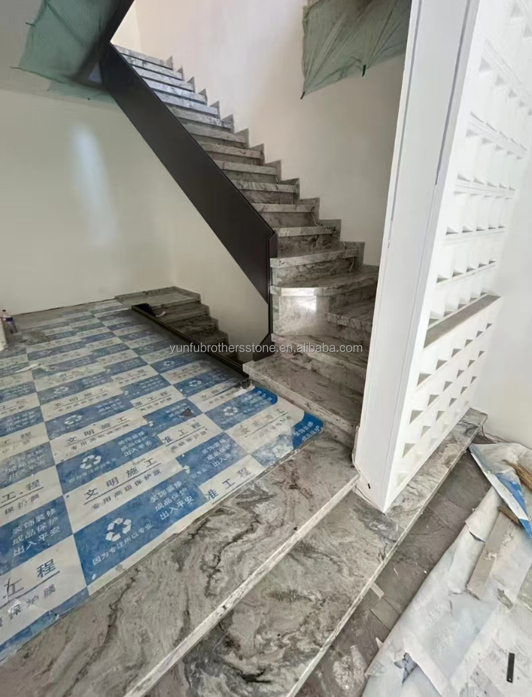 Hotel Stair Step and Floor Decoration Italy Natural Brown Marble Tiles with River Vein