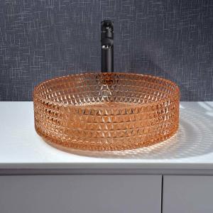 Quality Diamond Round Wash Hand Basin Amber Color Glass Bowl Bathroom Sink wholesale