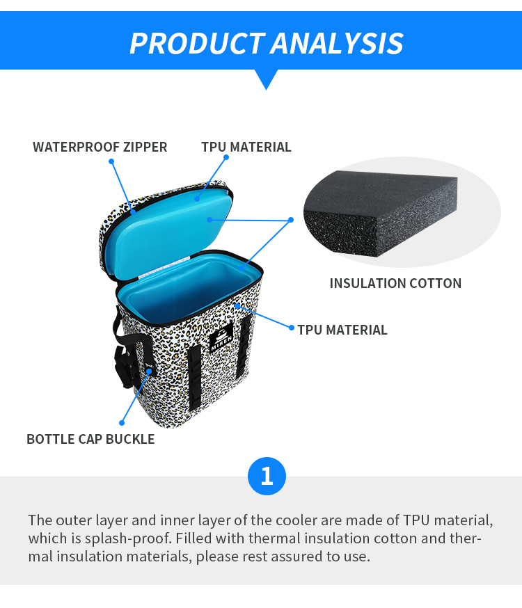 TPU Waterproof Picnic Cooler Bag , Leopard Camouflage Insulated Cooler Backpack 20L