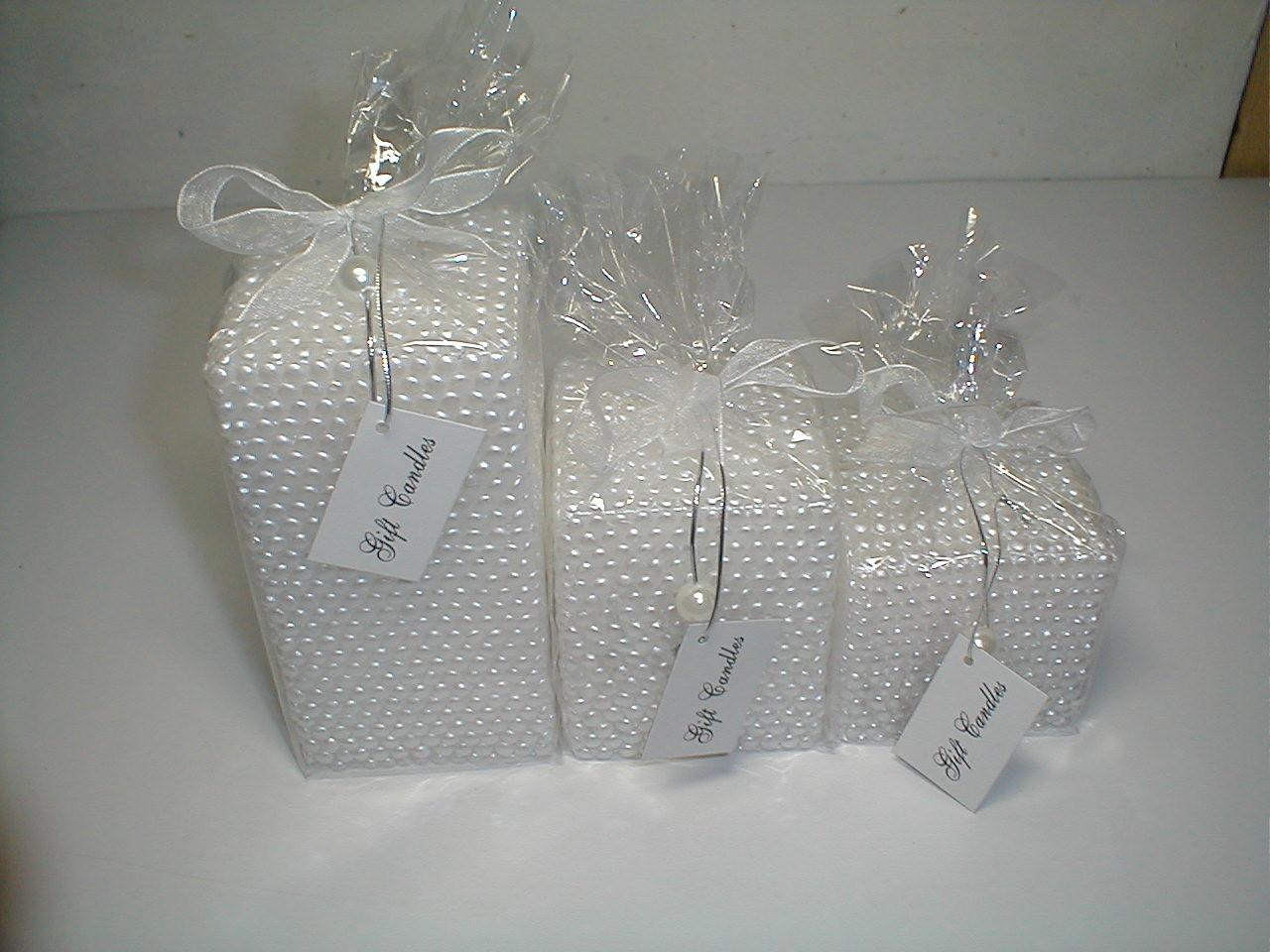 3x3x3"/4"/6"paraffin gold/silver/pearl unscented Xmas square bead candle package of opp bag with printing gift card