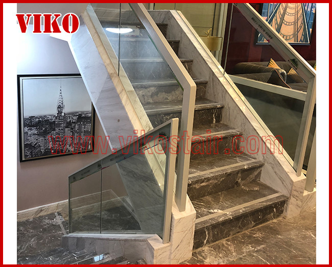 Double Steel Plate Staircase VK33S Marble Tread，Beech Tread , Carbon Steel Stringer,Stainless Steel, Power Coated,，