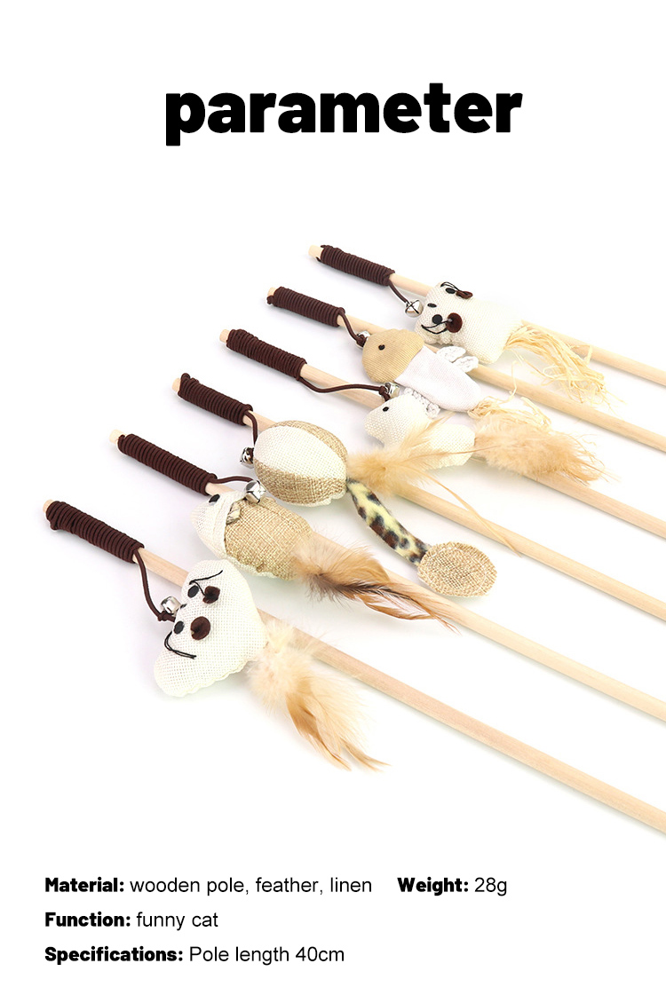 M Size Cat Teaser Wand Cute Wood Cat Feather Wand OEM ODM Cat Teaser Stick