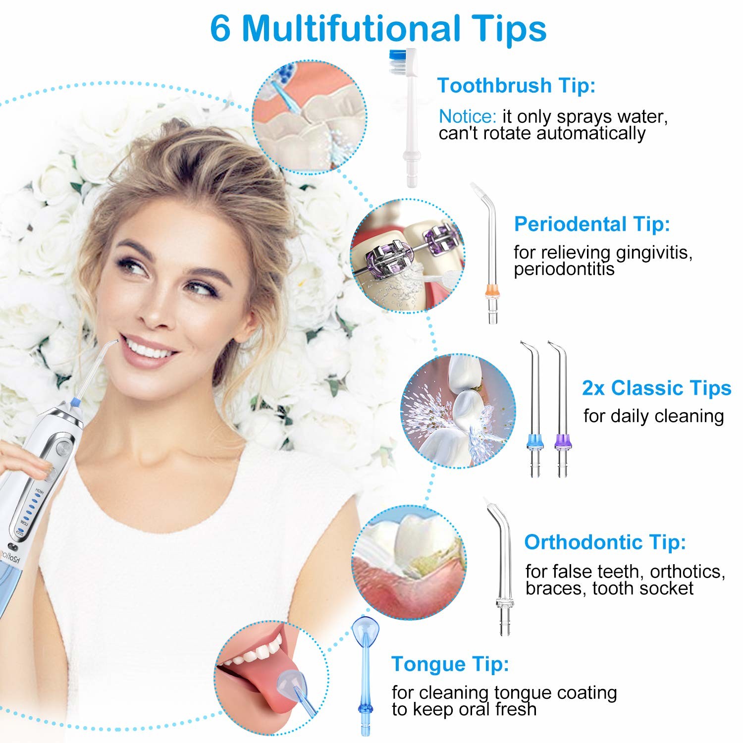 Battery Operated Water Flosser With 2500 MAh Large Battery Dental Oral Irrigator