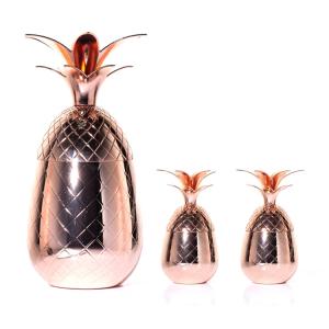 Quality Customized Rose Gold Plated Cocktail Pineapple Cup Stainless Steel Pineapple Shape Drink Glass Set wholesale
