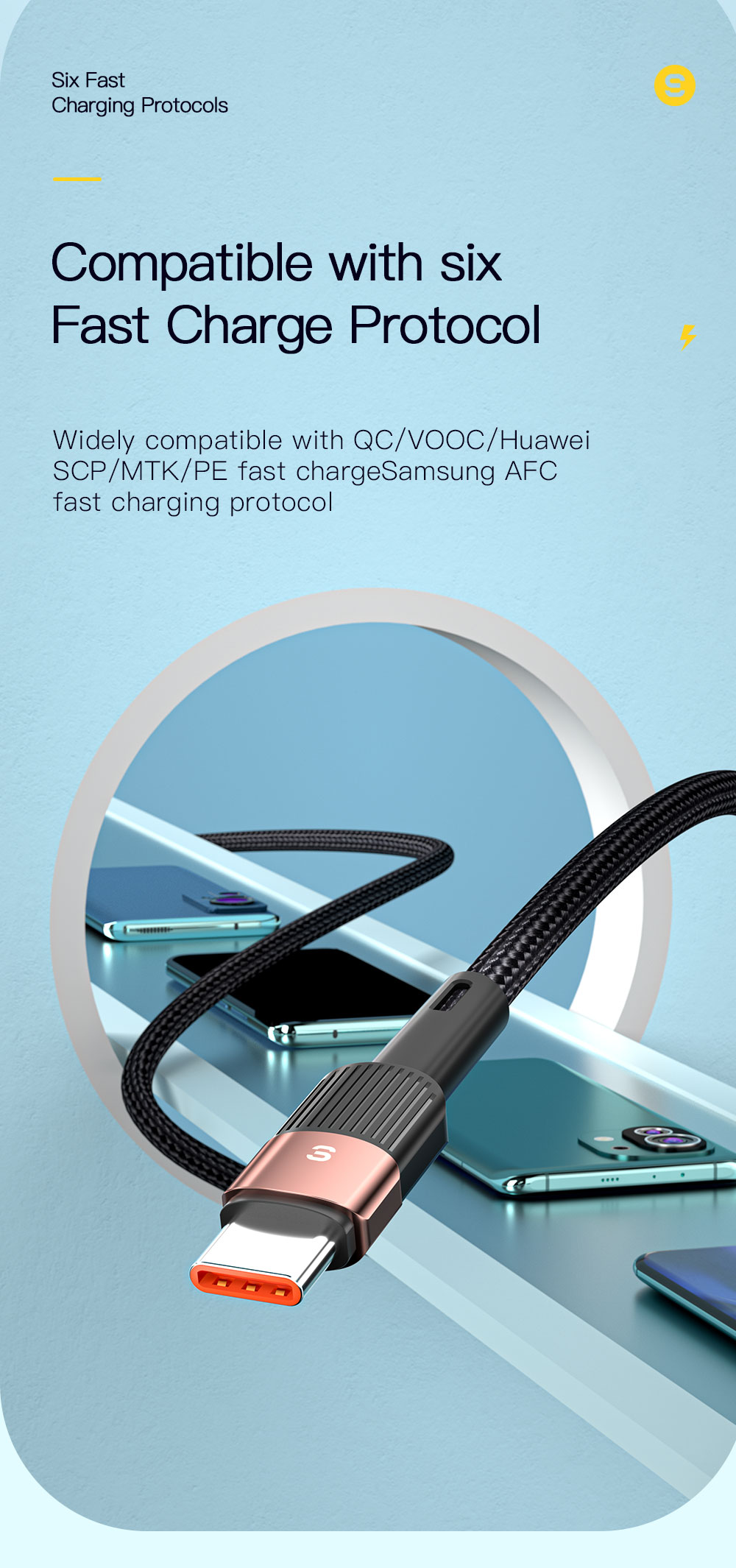 Fast Charging Type C USB Cable 6A USB C Data Cable 66W For Huawei P30 P40 Pro