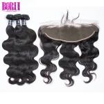 13*6 unprocessed baby hair body wave Lace Frontal With Hair Bundles for black