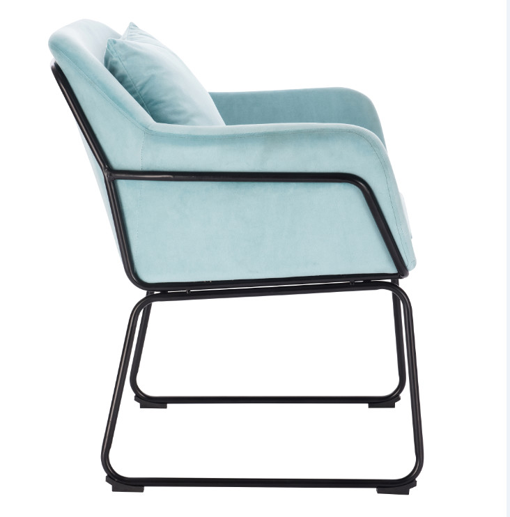 Blue Modern Accent Chairs Living Room With Lumbar Support And Black Steel Leg