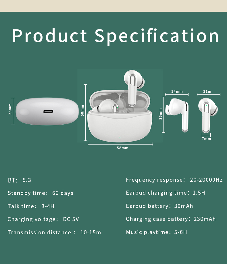 Wireless TWS Headset Low Latency ANC ENC Earbud with Private Mold and Digital Display