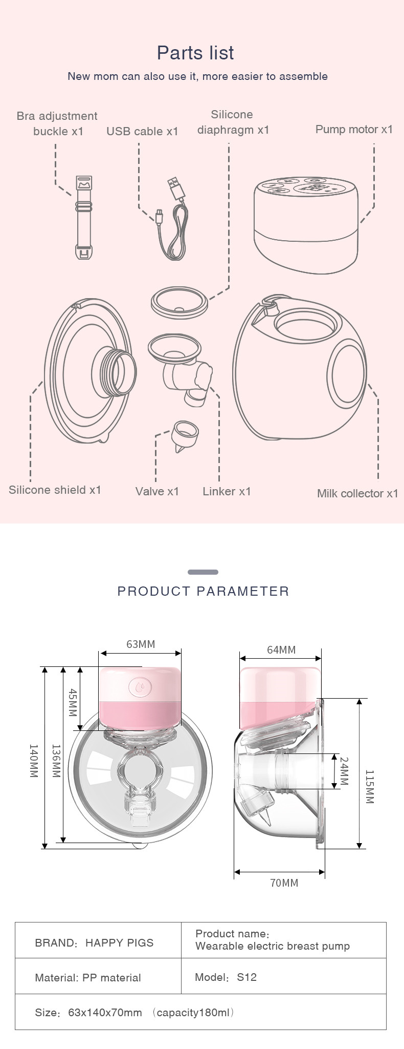 Electric Wearable Breast Pump Set On The Go Hands Free Pump With Suction Function