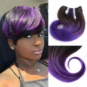 Quality 2017 New Style Short Curl Ombre Purple Brazilian Remy Hair Weft Hair Extension wholesale