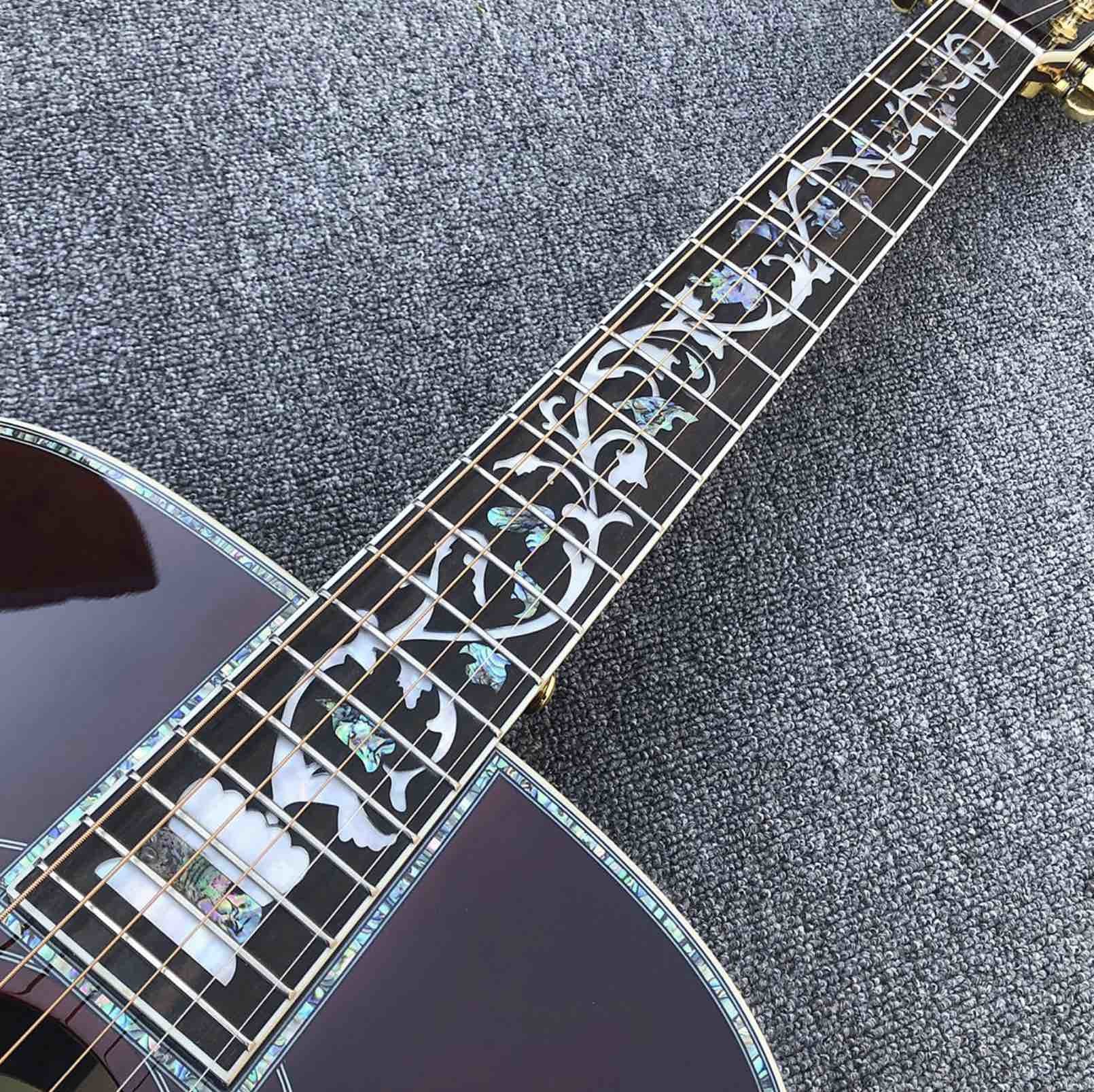 Real Abalone inlays Sunburst Solid spruce top 41 inch D style Acoustic Guitar with ebony fingerboard