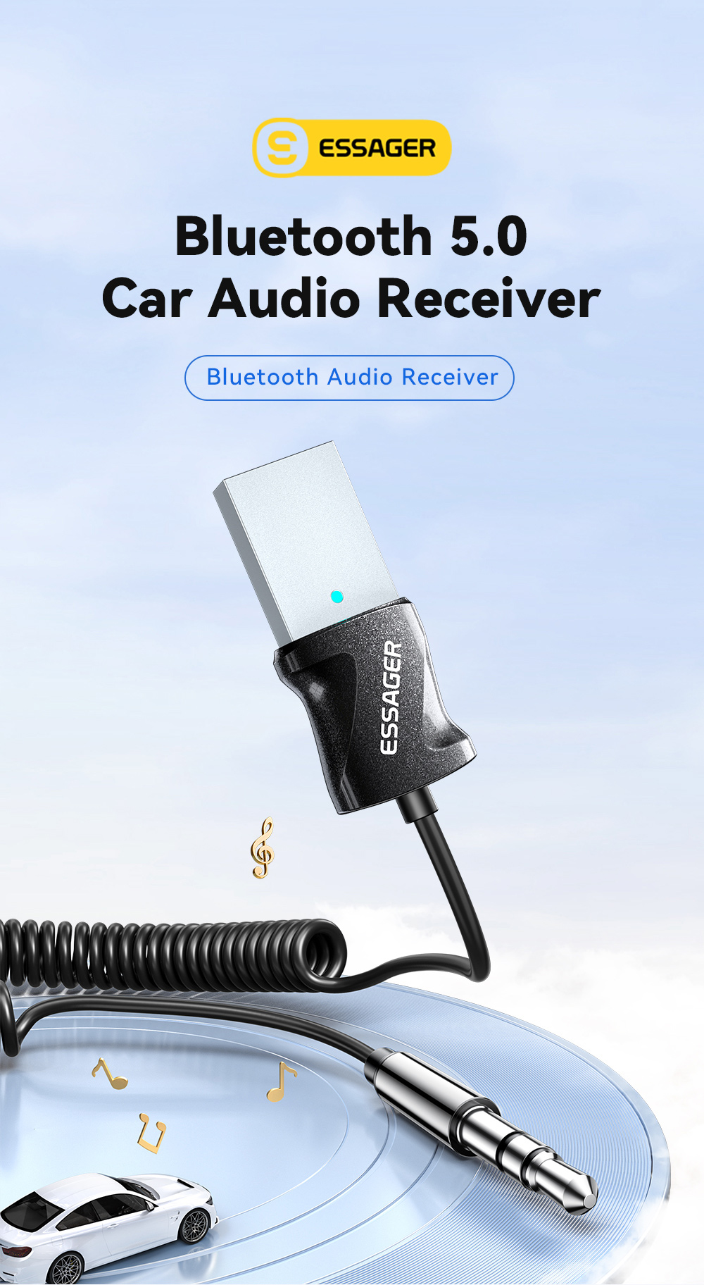 Essager EB01 Series 3.5mm Jack To Blue Tooth Receiver Audio Bluetooth Adapter 10m