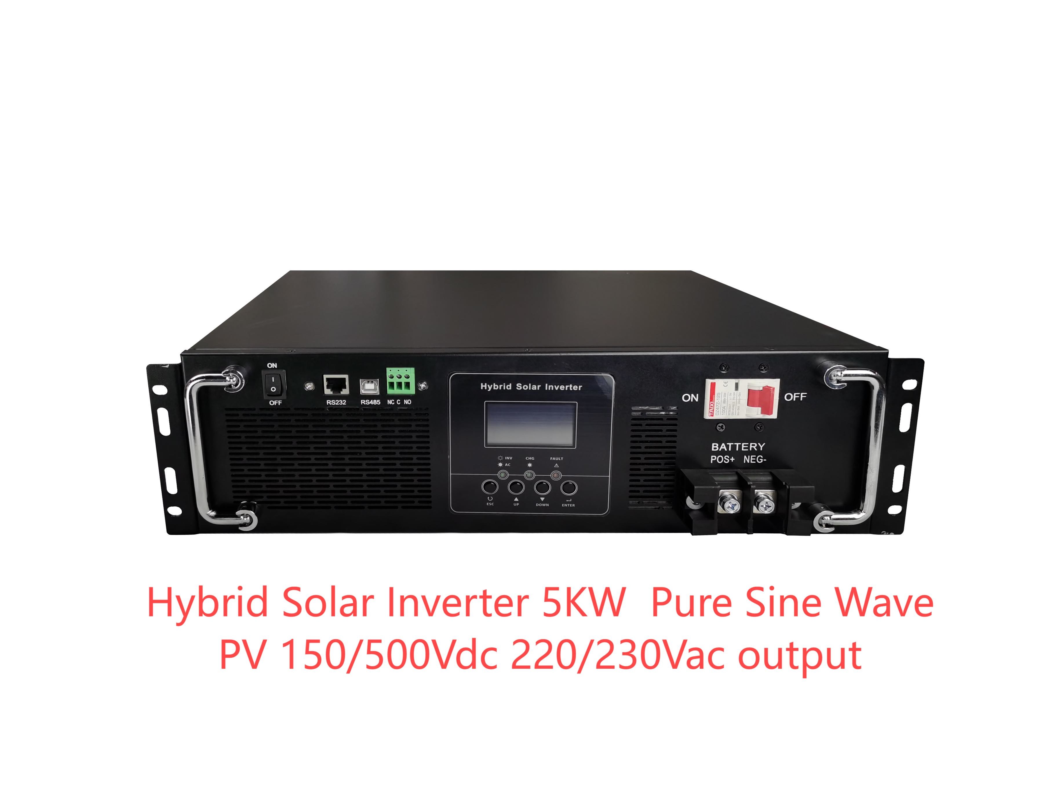 Rack Mount Pure Sine Ware Hybrid Solar Inverter 5KW PV 150/500Vdc 220/230Vac Output Wifi GPRS For BTS