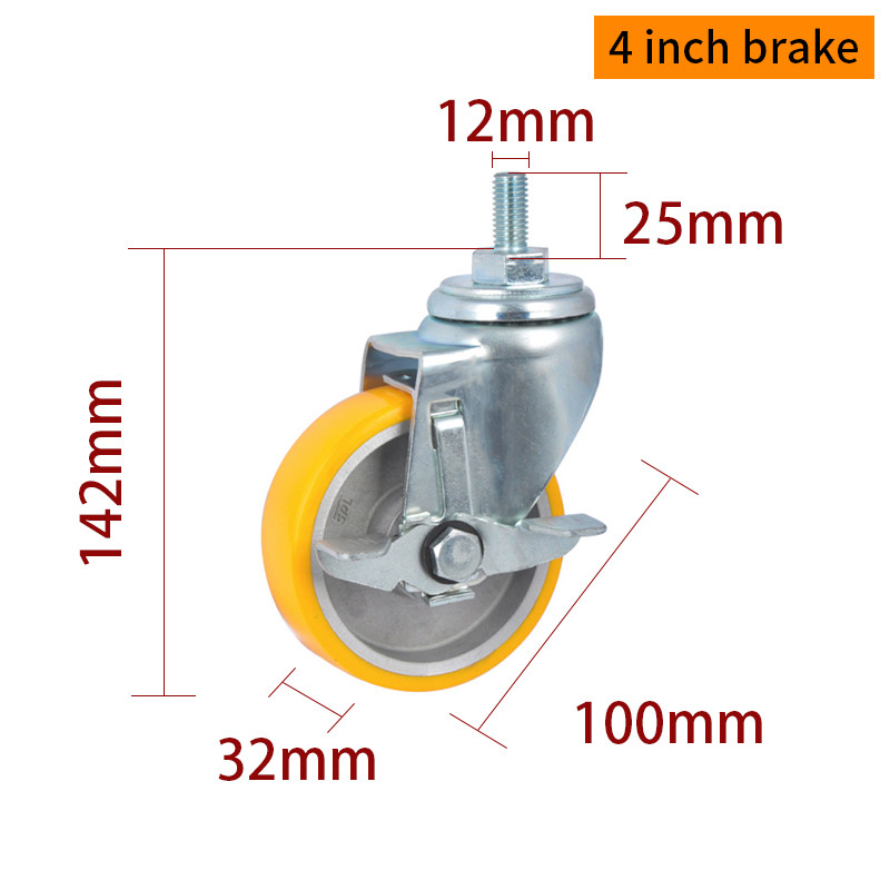 EDL Medium Duty 4inch 150kg Yellow TPU Threaded Caster by Swivel and Brake type 504S-86A