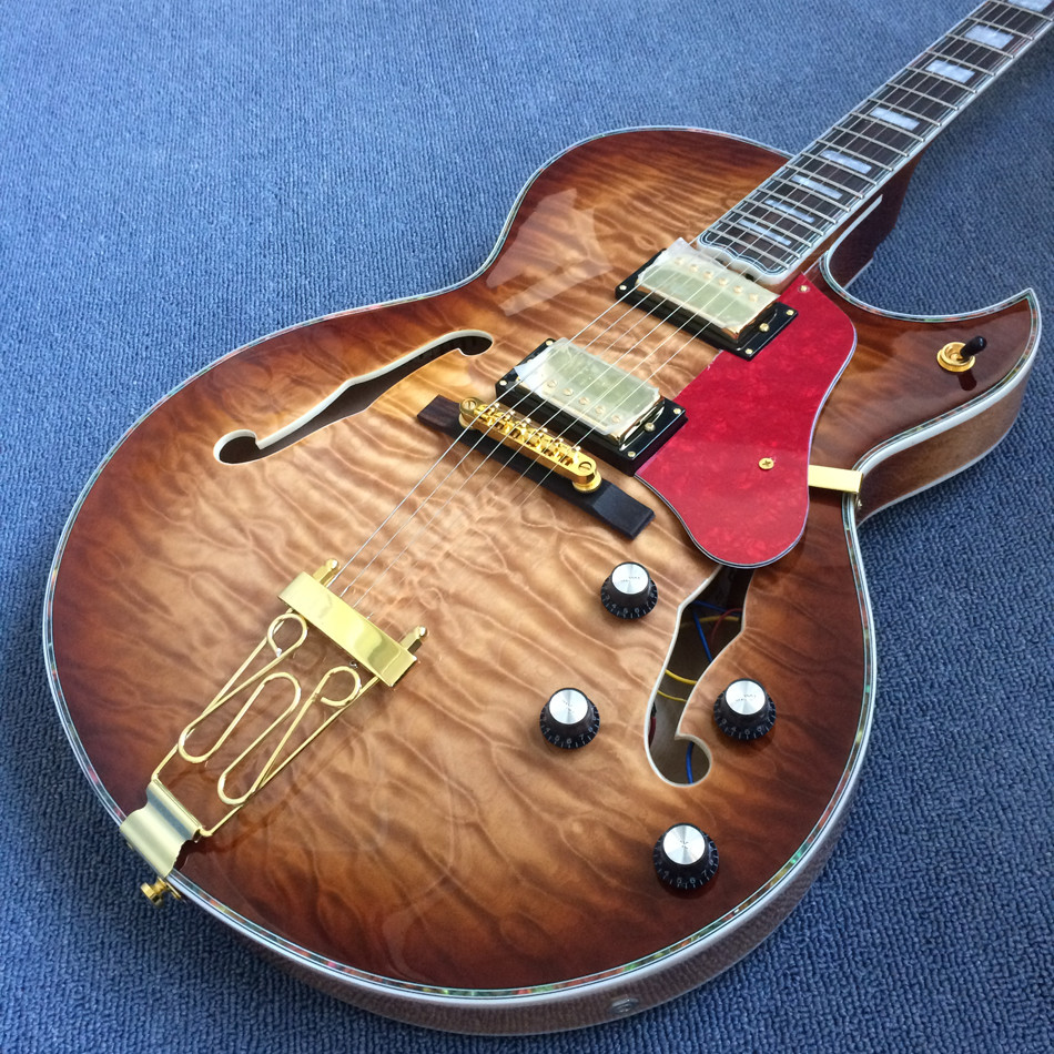Hollow body L-5 jazz electric guitar,Full color strip edge,Burst color Quilte Maple top ,Quilte Maple top