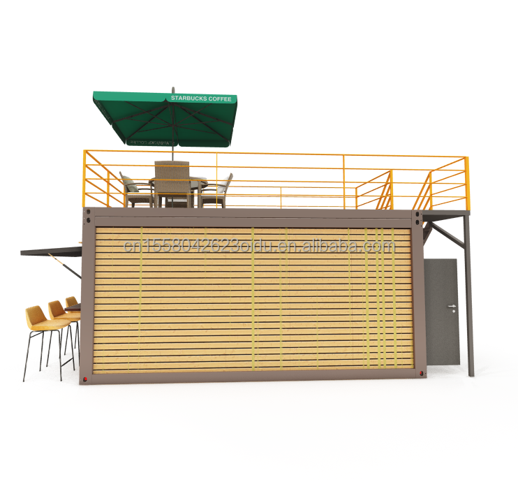 20 Foot Container Coffee Bar Portable Prefabricated Store with Container Design and 50/75/100mm Wave Sandwich Panel Walls