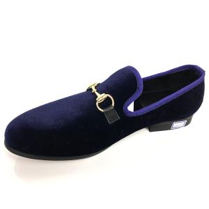 Quality Embroidery Handmade Blue Suede Loafers , Red Bottom Flat Mens Suede Leather Loafers wholesale