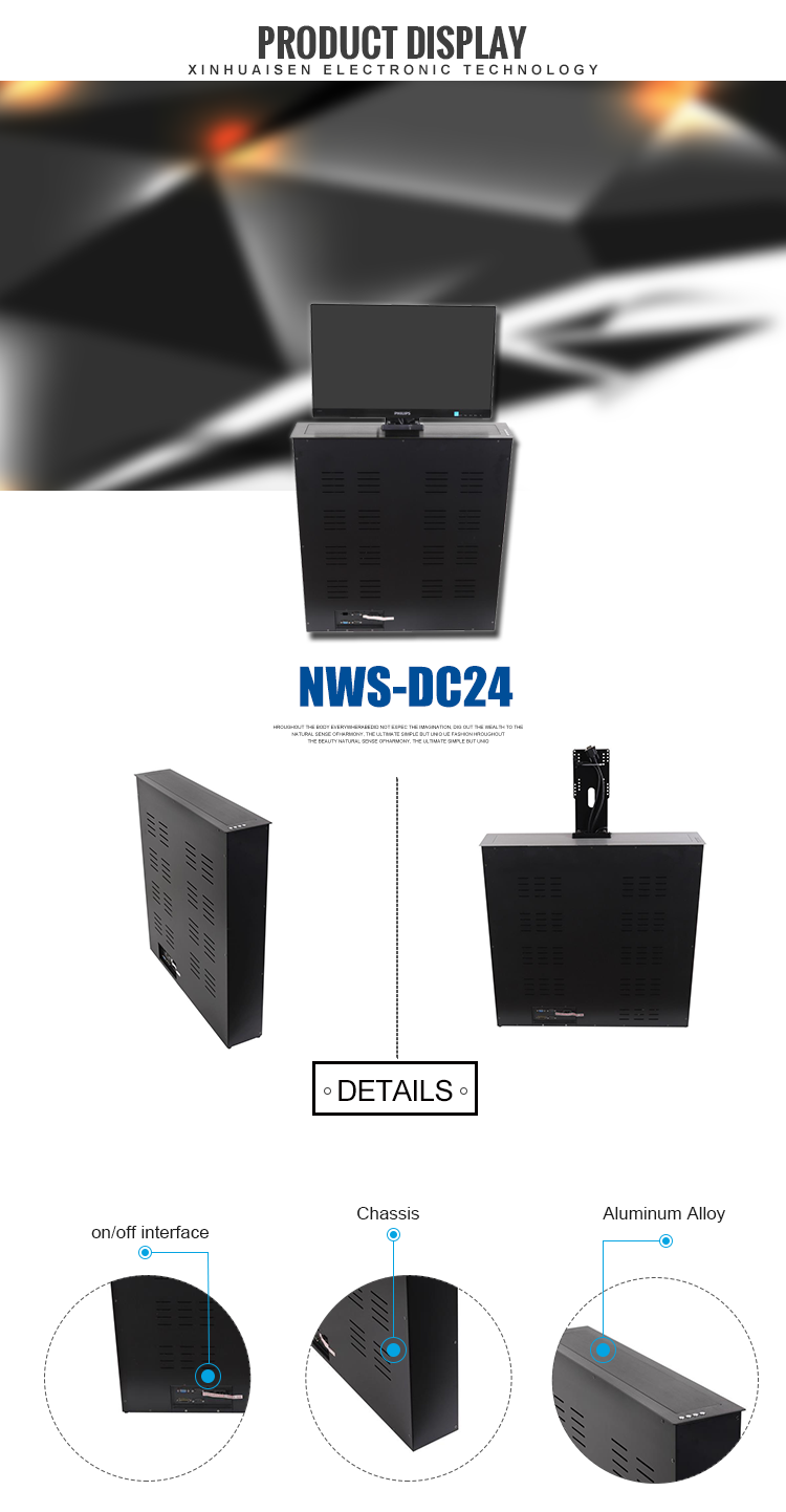 Audio Video Pop Up Motorised Desktop Monitor Lift Network Conference System