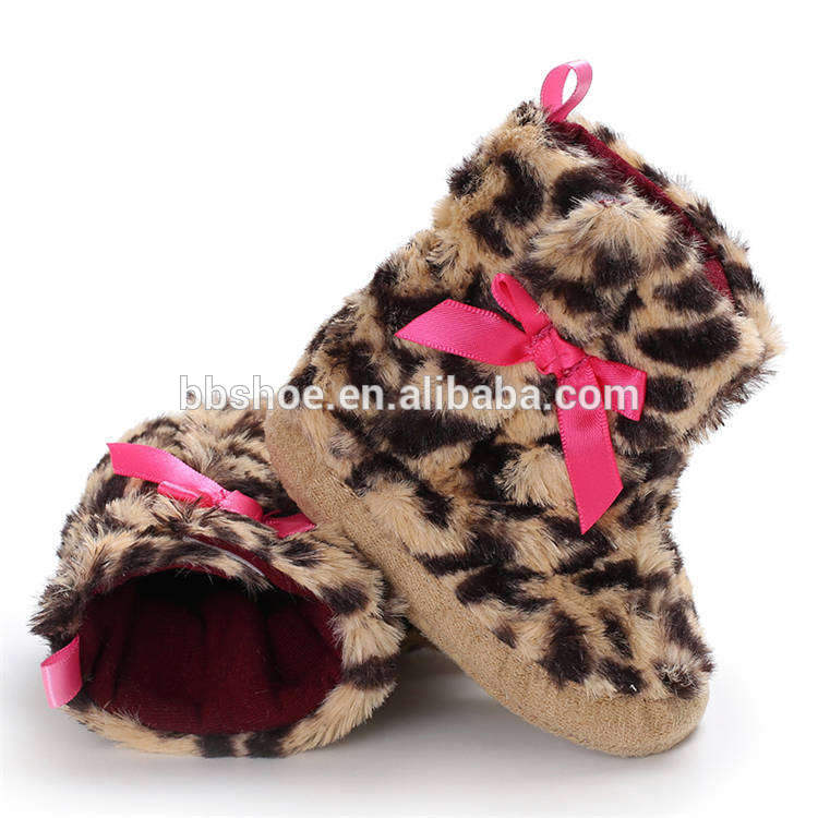 Wholesale Velvet bow Leopard print indoor booties Newborn shoes baby boots