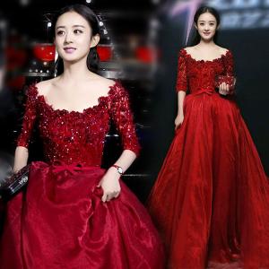 Quality Wine Red Half Sleeves Grace Evening Dresses TSJY018 wholesale