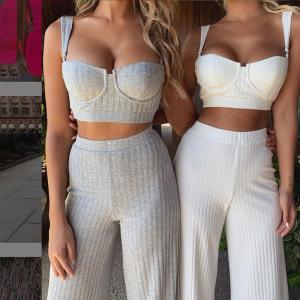 Quality Slim Fit Sexy High Waisted Trousers And Crop Top Set wholesale