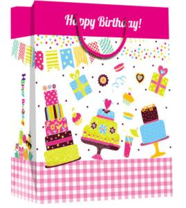 Quality Custom happy birthday printed paper material with handle gift bag wholesale