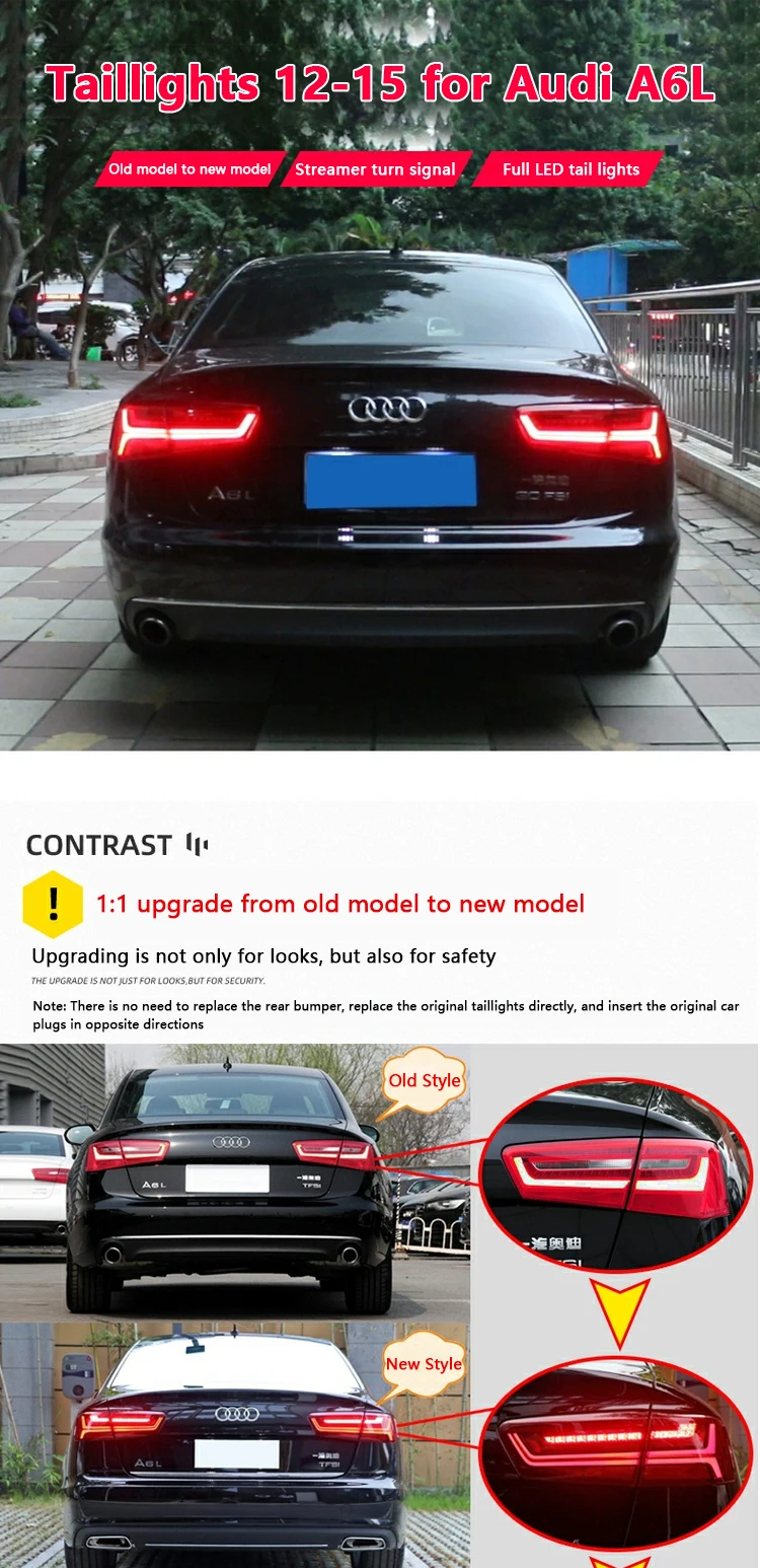 12-15 For Audi A6L LED Taillight Assemblies C7 Modified 18 Audi C7PA Rear Tail Light Flow Steering Turn Brakes Car Lamp