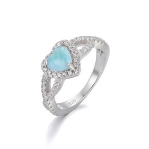 Quality Custom Gemstone Larimar Silver Jewelry Heart Edge White Diamond Ring wholesale