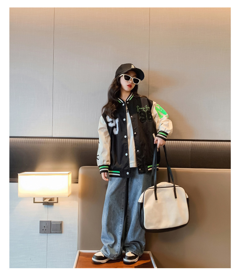 Wind Proof Little Girls Clothes Thick Patchwork Childrens Baseball Jacket Outerwear