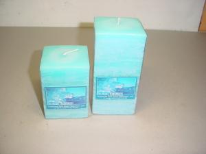 Quality 100% paraffin wax scented square pillar candle with clear wrapping and printed label wholesale