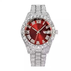 Quality Luxury Custom Bling Hip Hop Fully Iced Out Watches Silver Gold Blue Dial Men Wrist wholesale