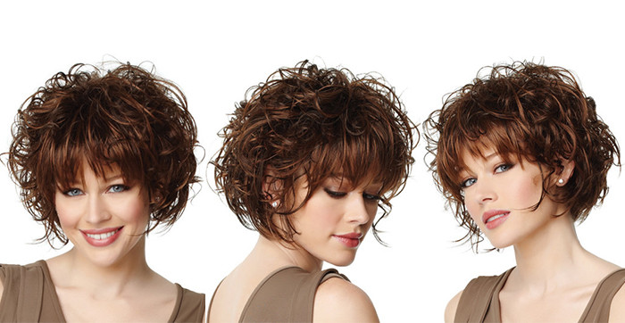 Curly None Lace Brown Colored Short Synthetic Wigs 130% Density