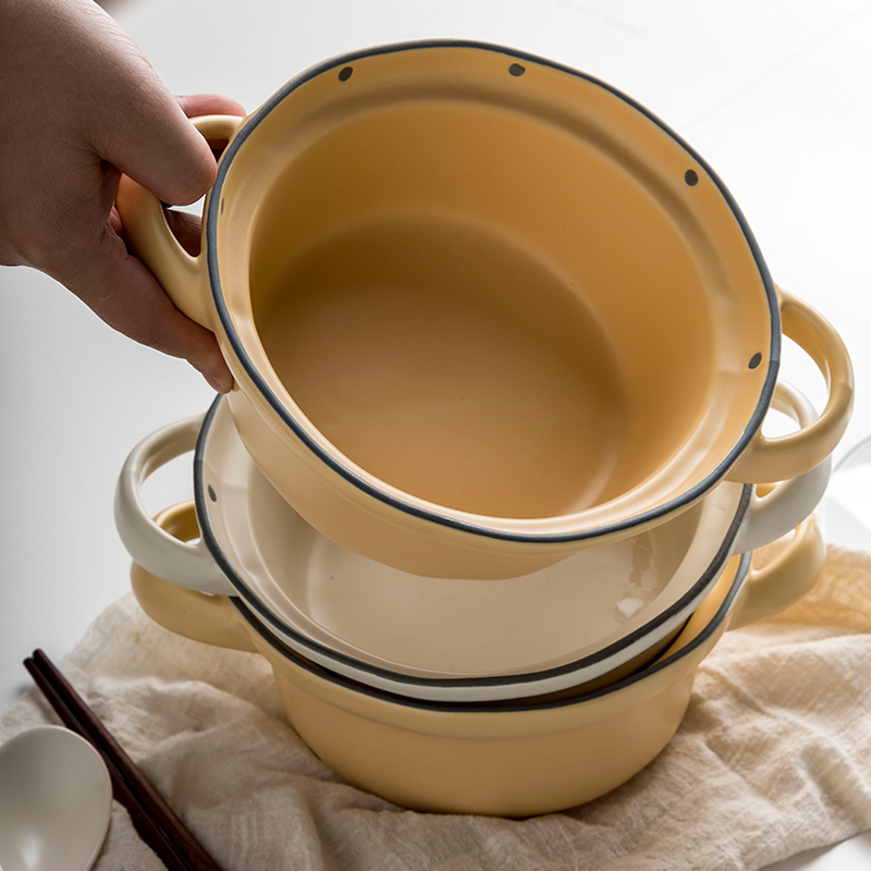 25oz Ceramic Baking Pan Porcelain Noodles Bowl Set With Handles And Grips Camping Occasion