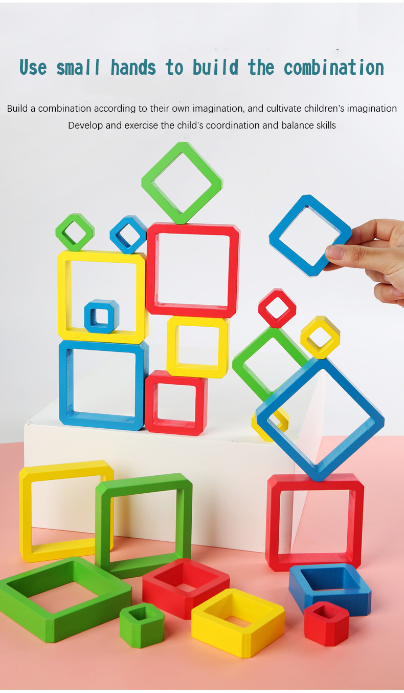 Wooden Intelligence Color Square Box Kindergarten Learning Toys Assembly Blocks