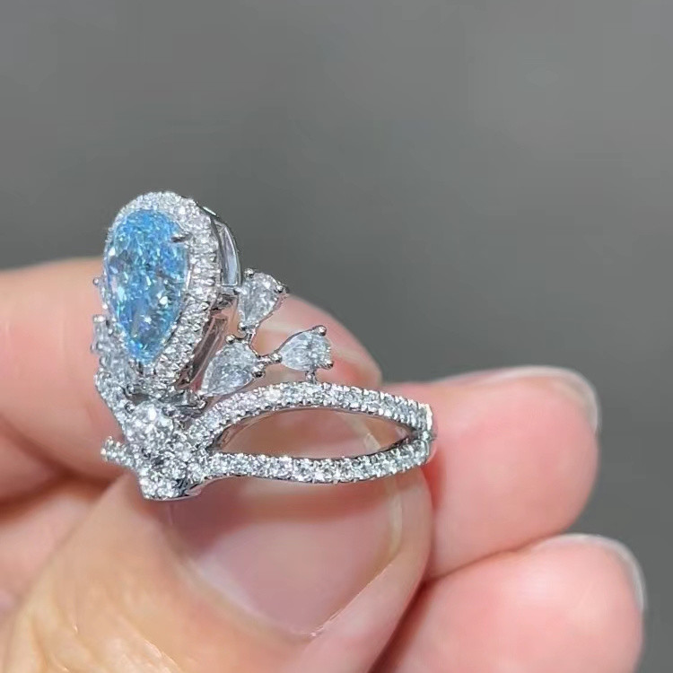 Pear Shaped CVD Lab Grown Blue Diamond 1.6ct VVS2 Without IGI With Multisize