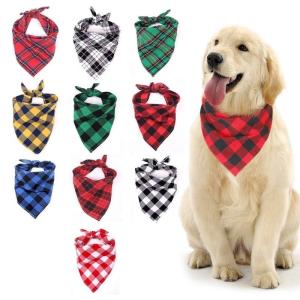 Quality Custom Printed Red Plaid Dog Scarf Spring Flowers Large Dog Bibs wholesale