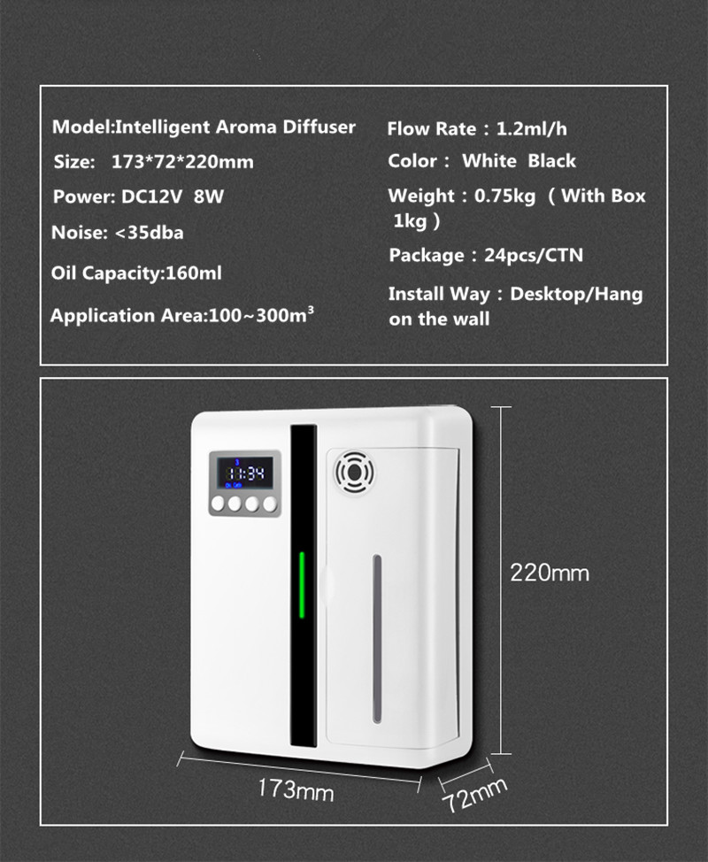 Hotel Lobby Wall Mounted 160ml Pure Fragrance Oil Aromatherapy Diffuser Ultrasonic Scent Waterless Essential Oil Diffuser Air