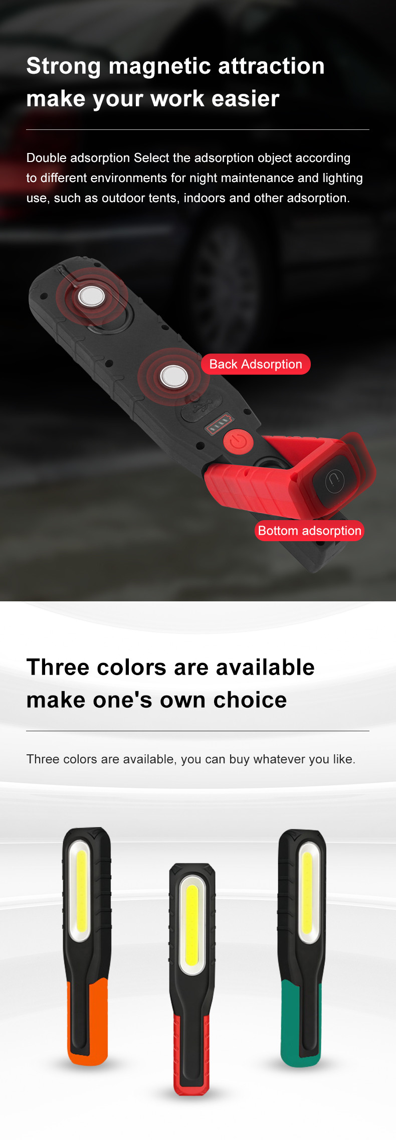 Portable Magnetic Outdoor Work Light USB Rechargeable Rotatable COB LED