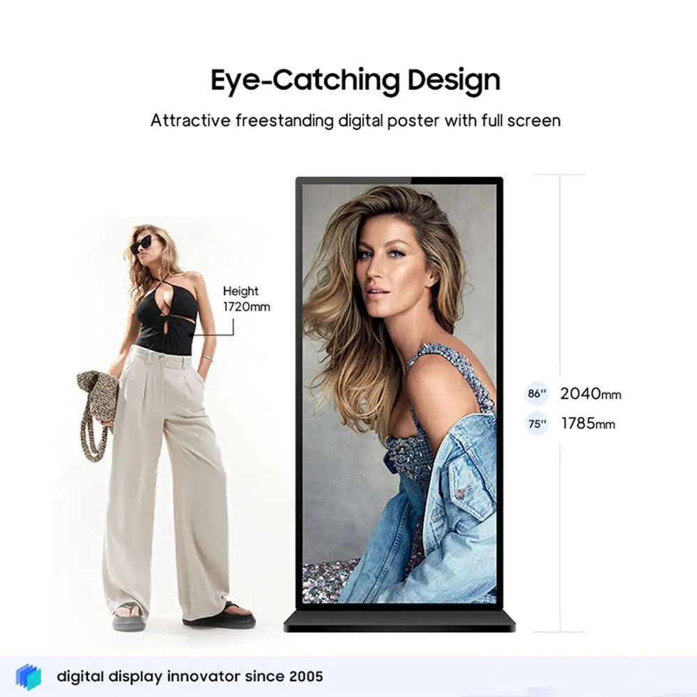75 Inch Full Screen Indoor 4K Ads Display Floor Standing Advertising Player Info Poster WIFI Android LCD Digital Signage