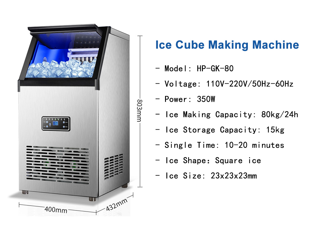 Private Mold Stainless Steel Automatic Countertop Ice Maker Machine for Business Home 400x432x803mm Capacity