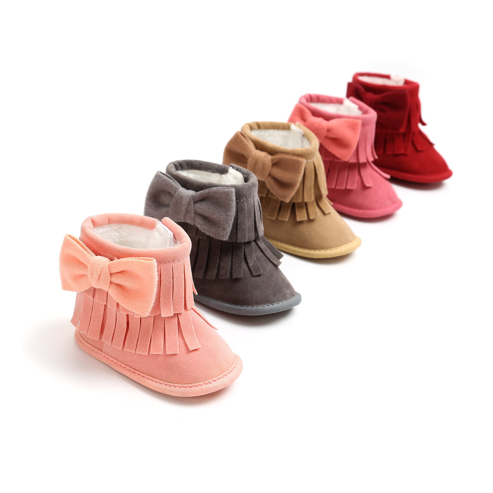 Amazon hot Fringed bowknot PU Leather Soft sole Newborn toddler baby boots leather